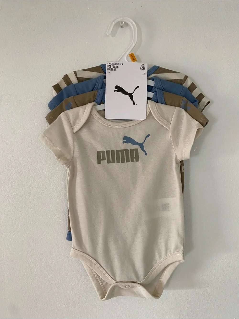 Puma Cream Baby One-Piece Bodysuit with Blue and Olive Logo